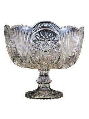 Lead Crystal 8-Inch Footed Bowl Hollywood Regency Style Vintage Glass
